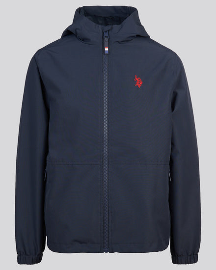 Boys Mesh Lined Hooded Windbreaker Dark Sapphire Navy / Haute Red DHM