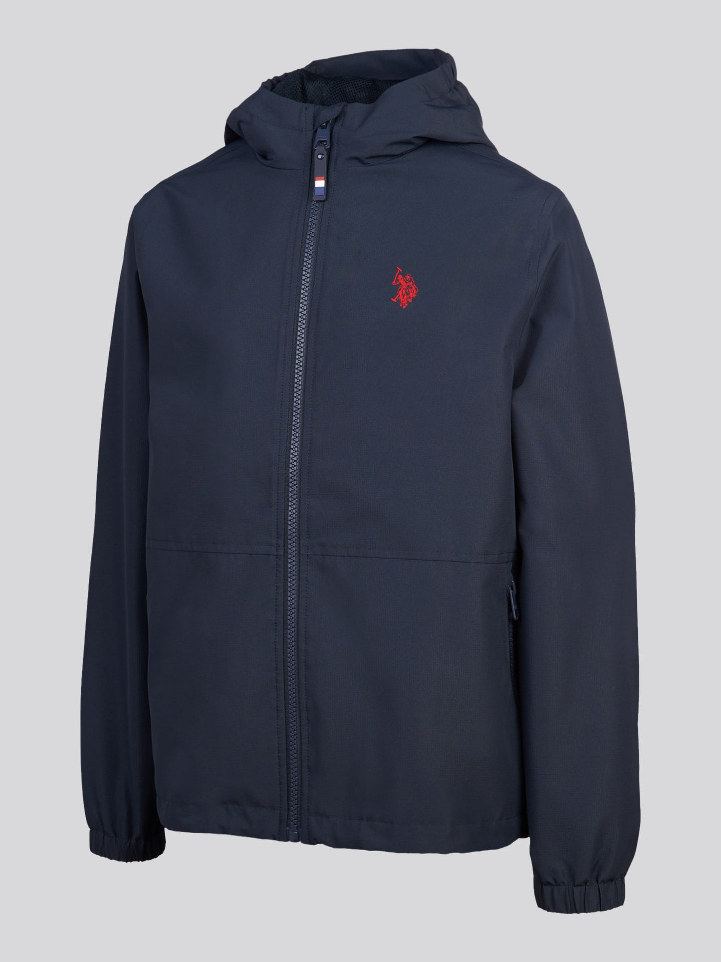 Boys Mesh Lined Hooded Windbreaker Dark Sapphire Navy / Haute Red DHM
