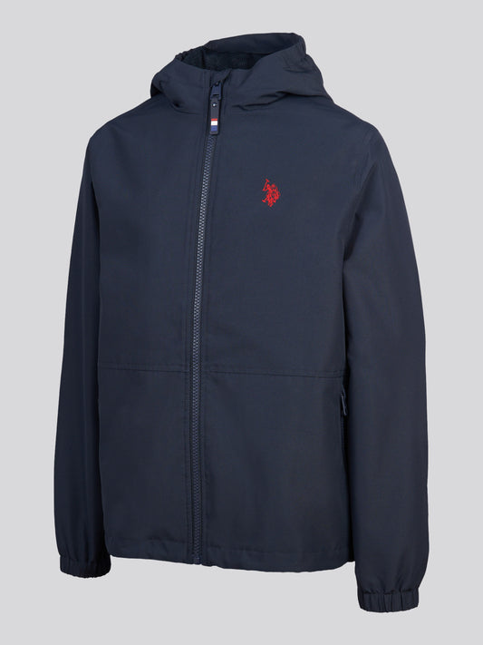 Boys Mesh Lined Hooded Windbreaker Dark Sapphire Navy / Haute Red DHM