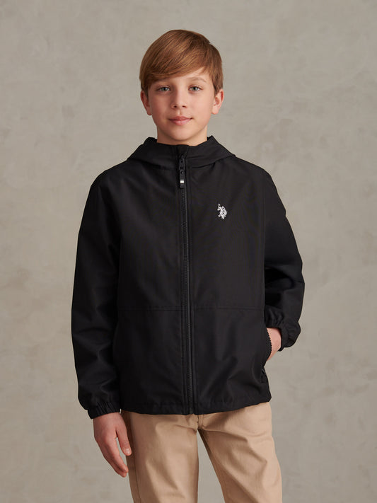 Boys Mesh Lined Hooded Windbreaker Black Bright White DHM