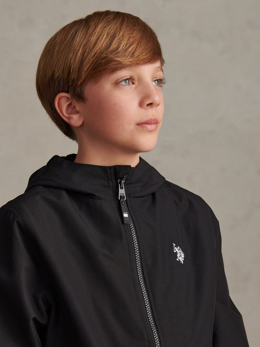 Boys Mesh Lined Hooded Windbreaker Black Bright White DHM