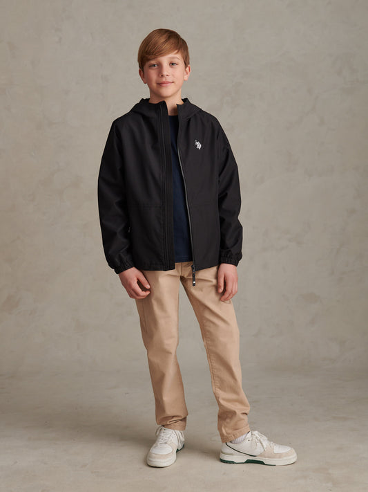 Boys Mesh Lined Hooded Windbreaker Black Bright White DHM