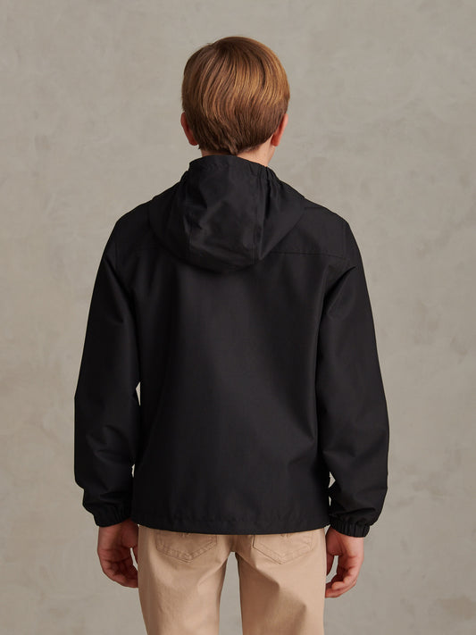 Boys Mesh Lined Hooded Windbreaker Black Bright White DHM