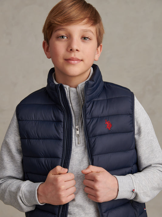Boys Lightweight Quilted Gilet Dark Sapphire Navy / Haute Red DHM