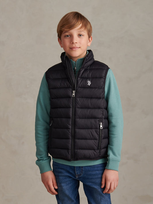 Boys Lightweight Quilted Gilet Black Bright White DHM
