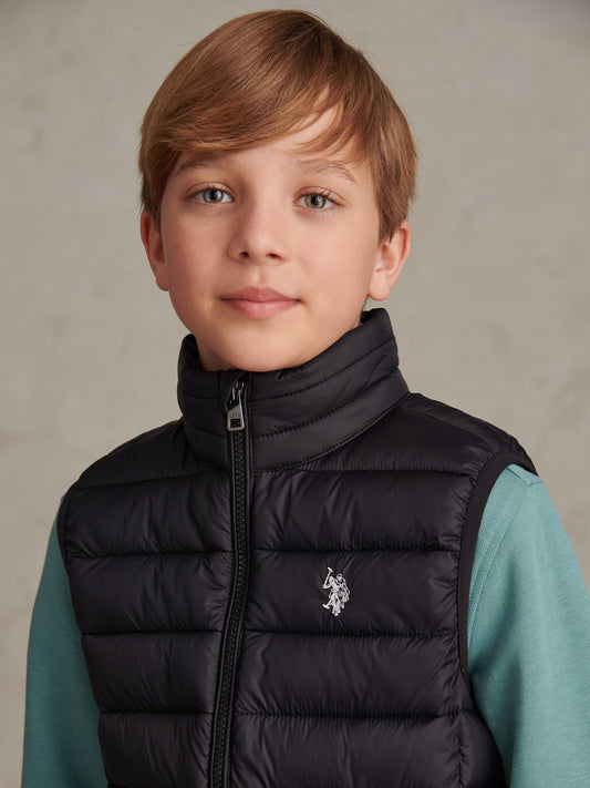 Boys Lightweight Quilted Gilet Black Bright White DHM