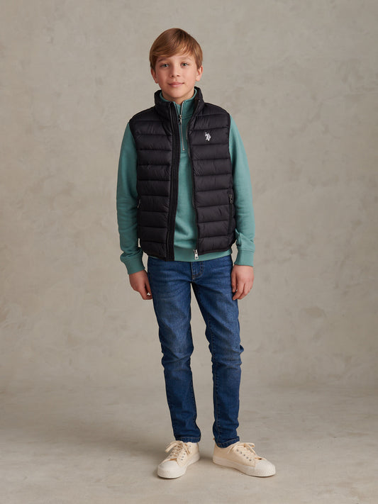 Boys Lightweight Quilted Gilet Black Bright White DHM