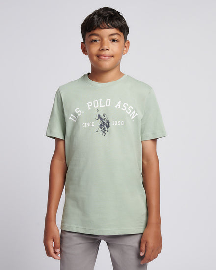 Boys Signature Arch Print T-Shirt in Iceberg Green