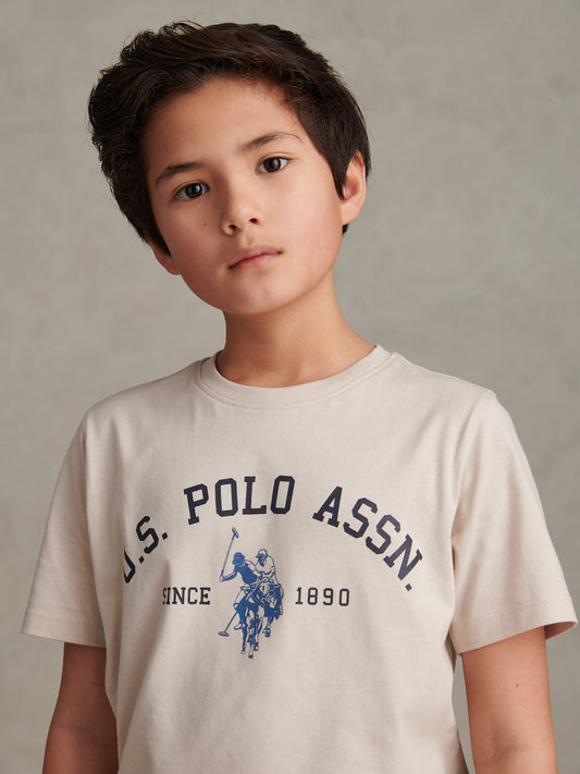 Boys Signature Arch Print T-Shirt Beige