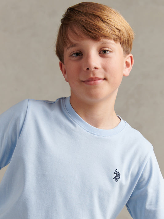Boys Texture Double Horsemen T-Shirt Chambray Blue