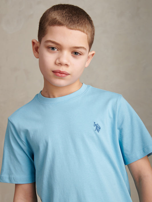 Boys Texture Double Horsemen T-Shirt Air Blue
