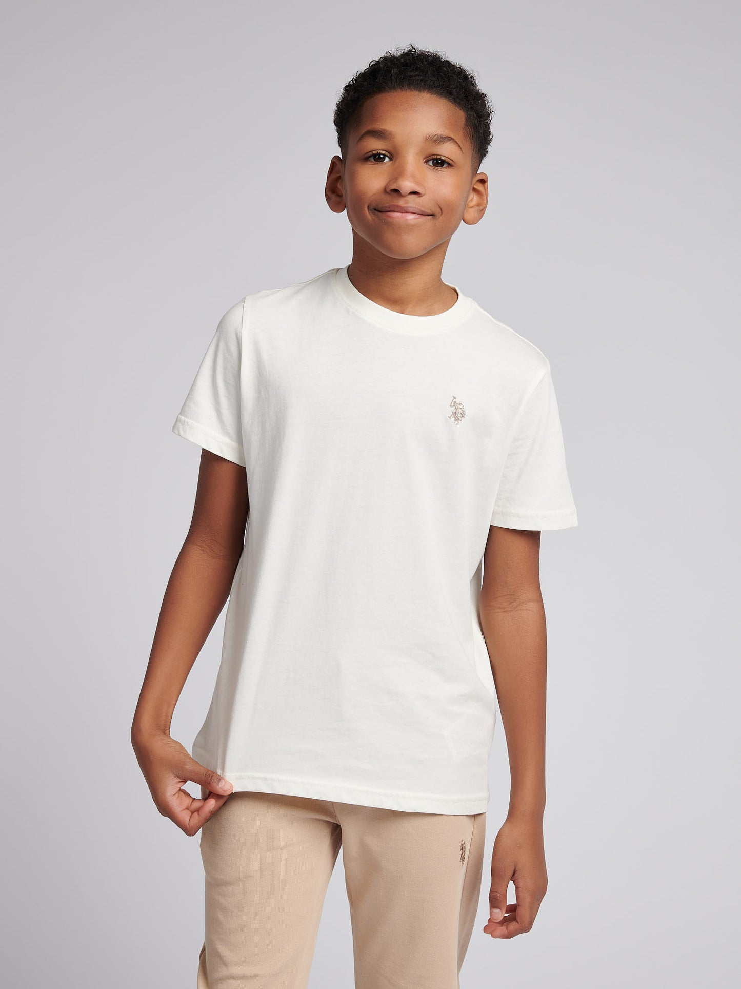 Boys Texture Double Horsemen T-Shirt in Whisper White
