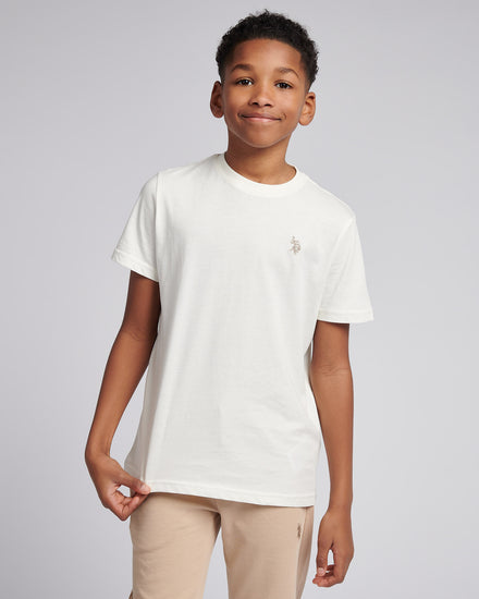 Boys Texture Double Horsemen T-Shirt in Whisper White