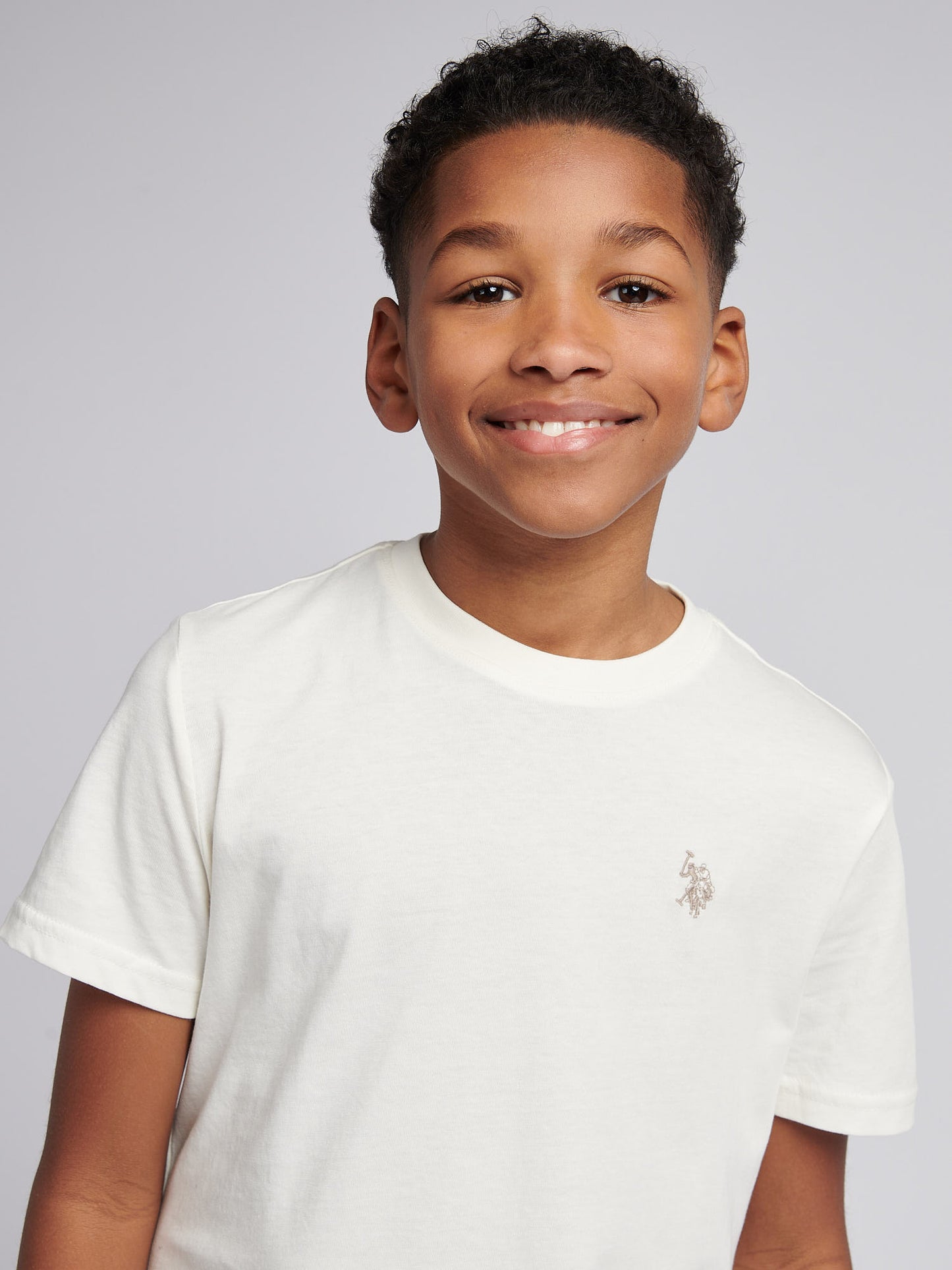Boys Texture Double Horsemen T-Shirt in Whisper White