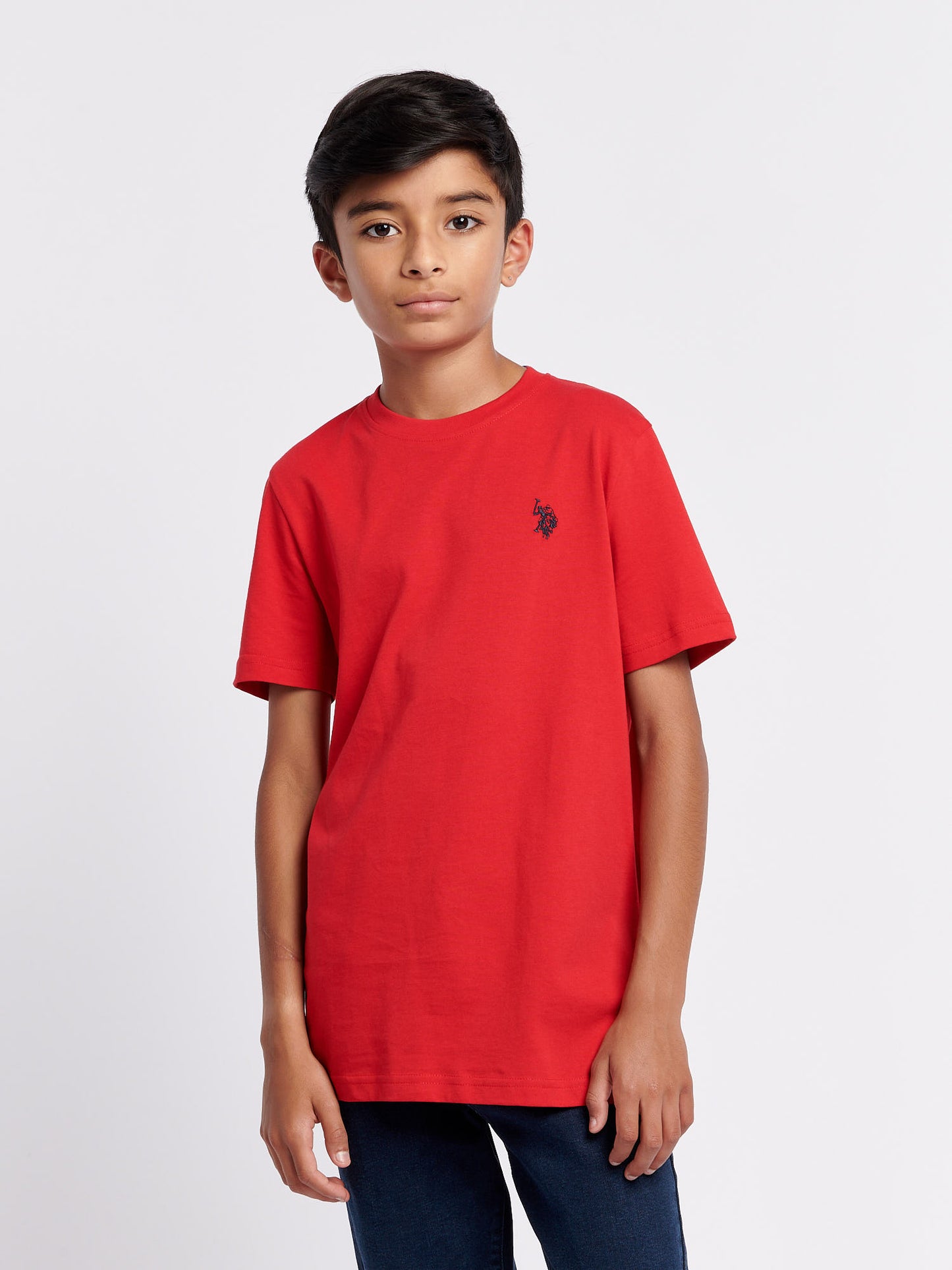 Boys Texture Double Horsemen T-Shirt in Haute Red