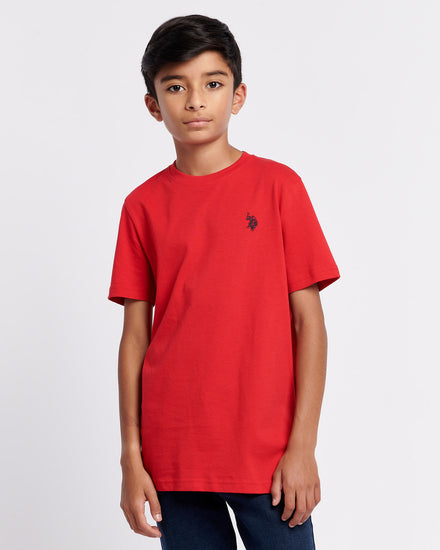 Boys Texture Double Horsemen T-Shirt in Haute Red