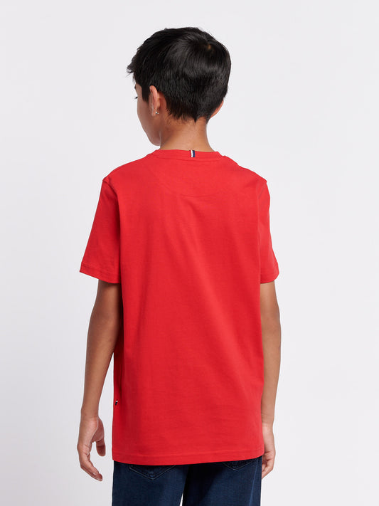 Boys Texture Double Horsemen T-Shirt in Haute Red