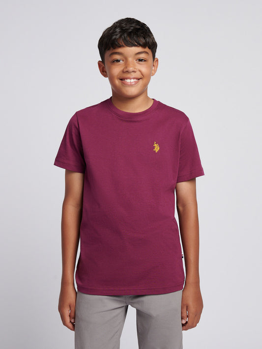 Boys Texture Double Horsemen T-Shirt in Grape Wine