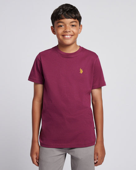 Boys Texture Double Horsemen T-Shirt in Grape Wine