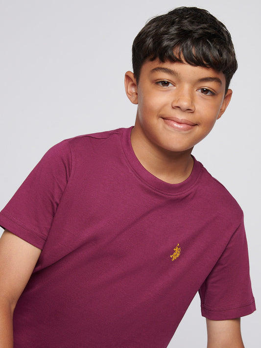 Boys Texture Double Horsemen T-Shirt in Grape Wine