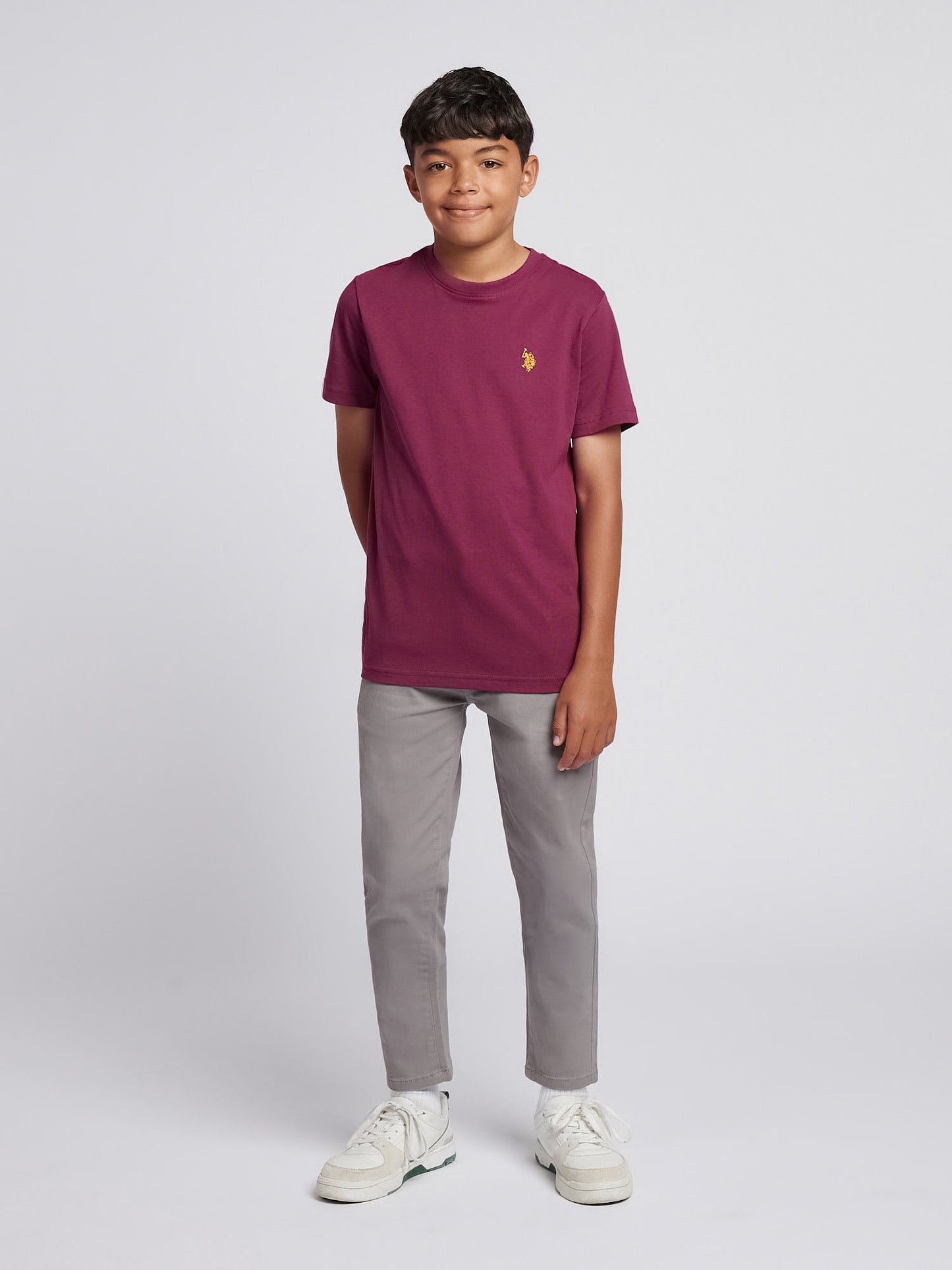 Boys Texture Double Horsemen T-Shirt in Grape Wine