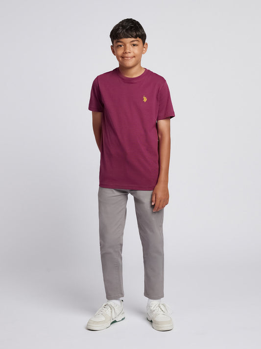 Boys Texture Double Horsemen T-Shirt in Grape Wine