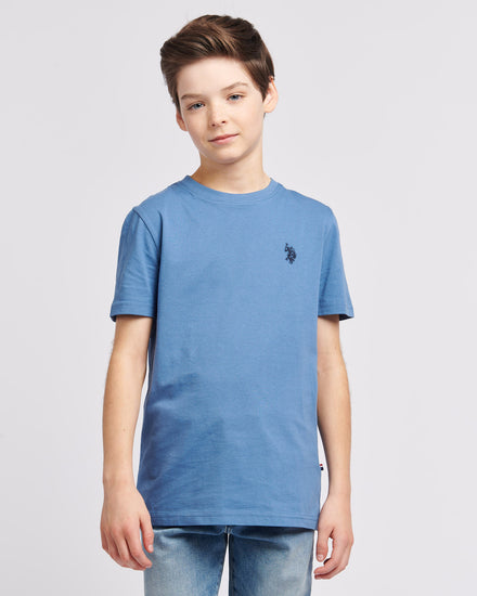 Boys Texture Double Horsemen T-Shirt in Blue Horizon