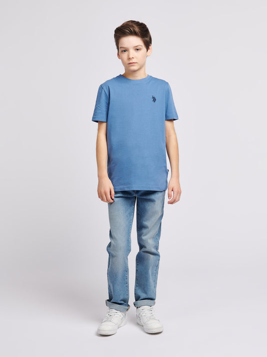 Boys Texture Double Horsemen T-Shirt in Blue Horizon