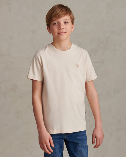 Boys Texture Double Horsemen T-Shirt Beige