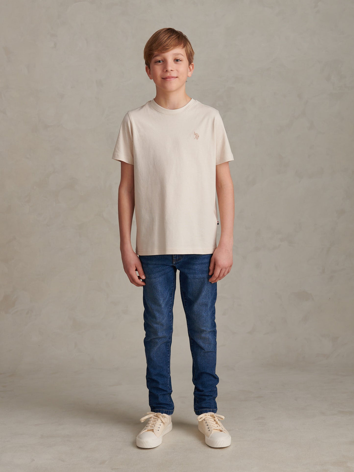 Boys Texture Double Horsemen T-Shirt Beige