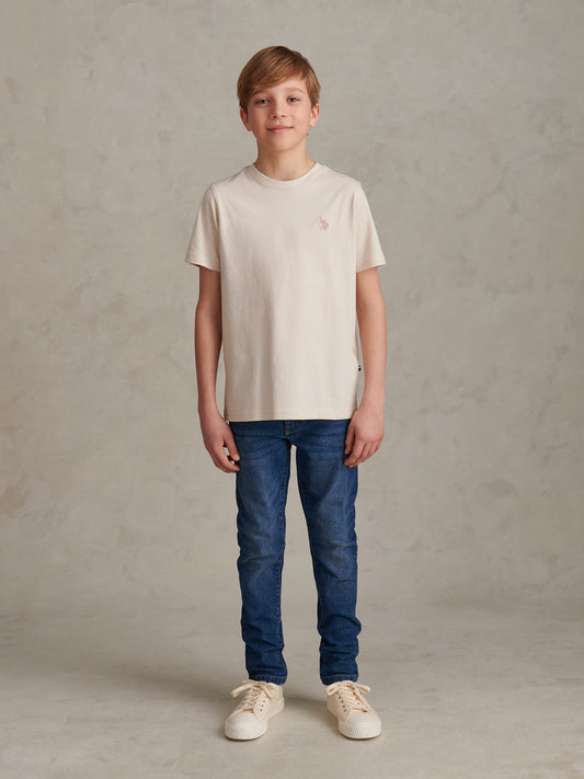 Boys Texture Double Horsemen T-Shirt Beige