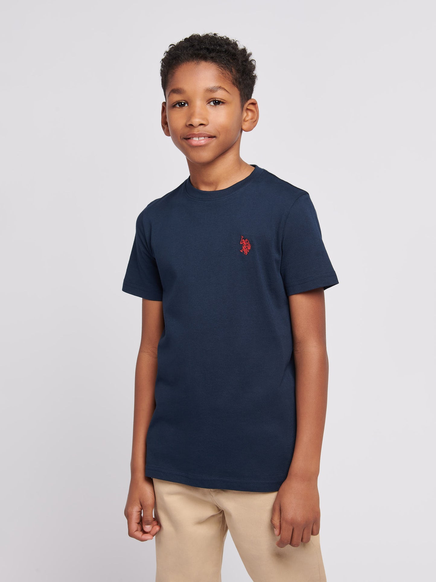 Boys Texture Double Horsemen T-Shirt in Dark Sapphire Navy / Haute Red DHM