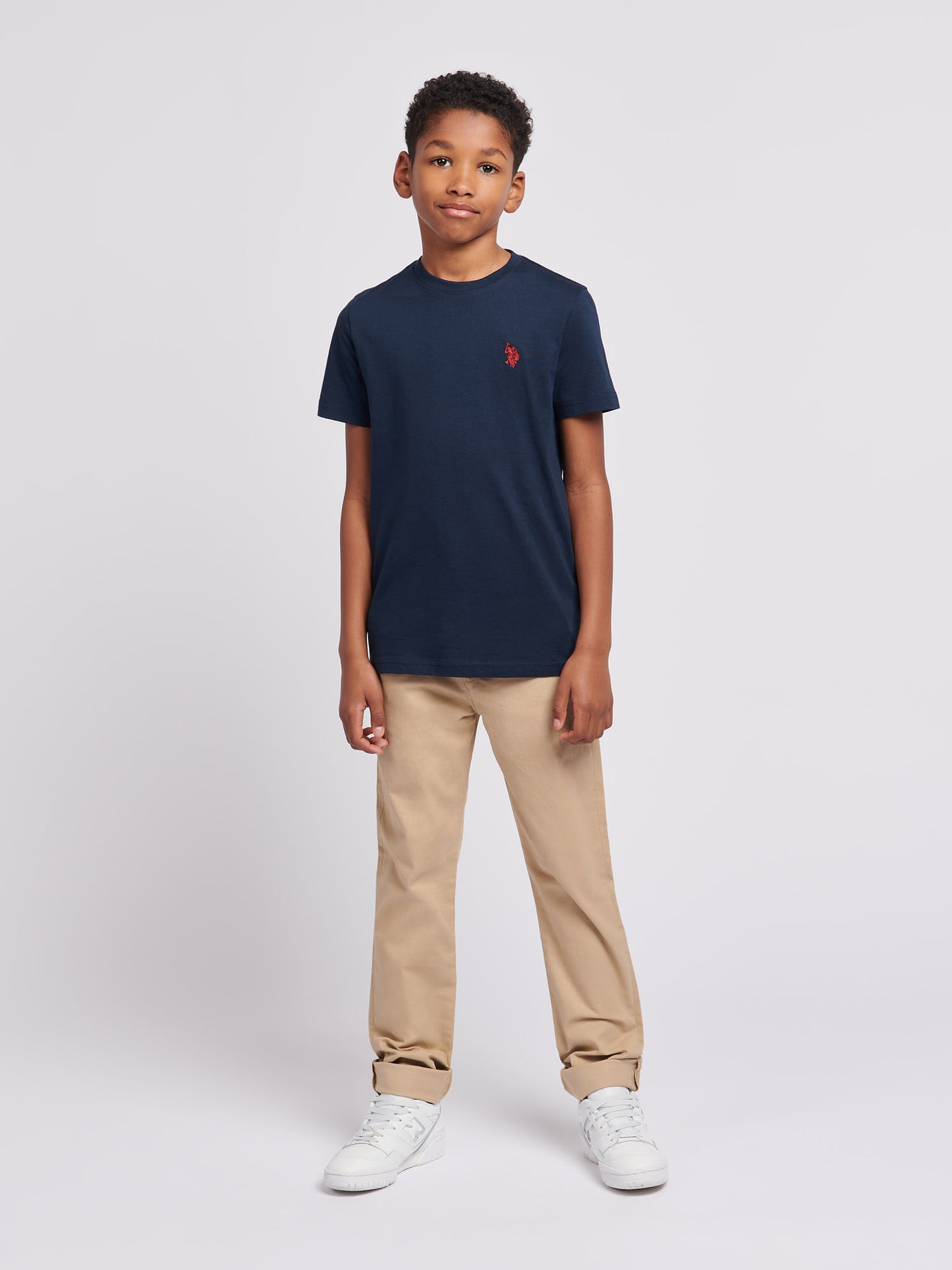 Boys Texture Double Horsemen T-Shirt in Dark Sapphire Navy / Haute Red DHM