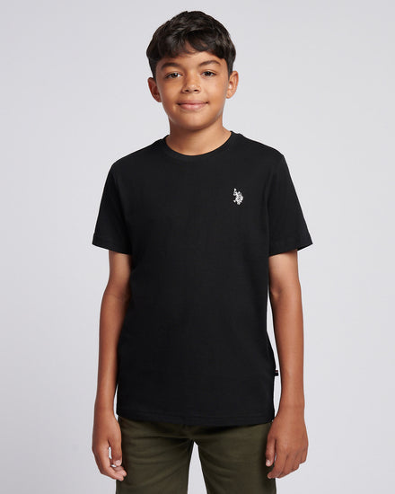 Boys Texture Double Horsemen T-Shirt in Black Bright White DHM