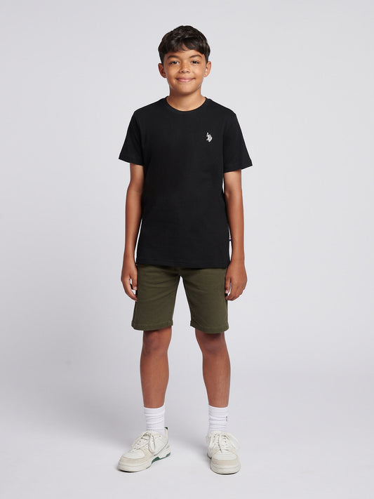 Boys Texture Double Horsemen T-Shirt in Black Bright White DHM