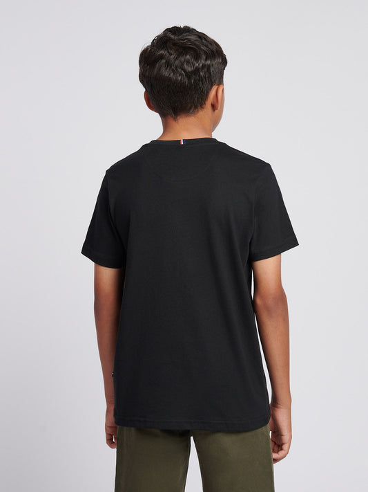 Boys Texture Double Horsemen T-Shirt in Black Bright White DHM