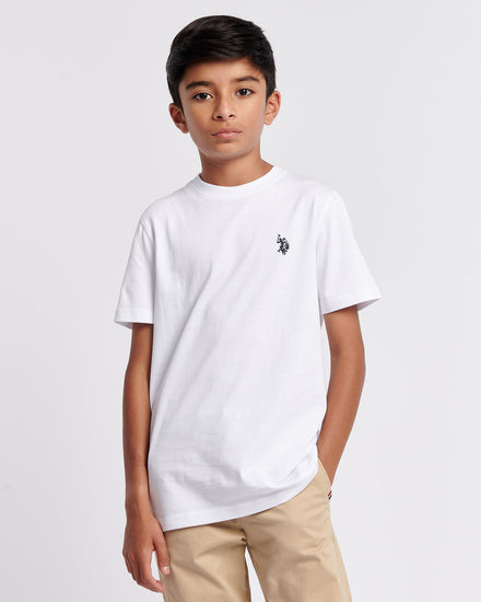 Boys Texture Double Horsemen T-Shirt in White / Dark Sapphire Navy DHM