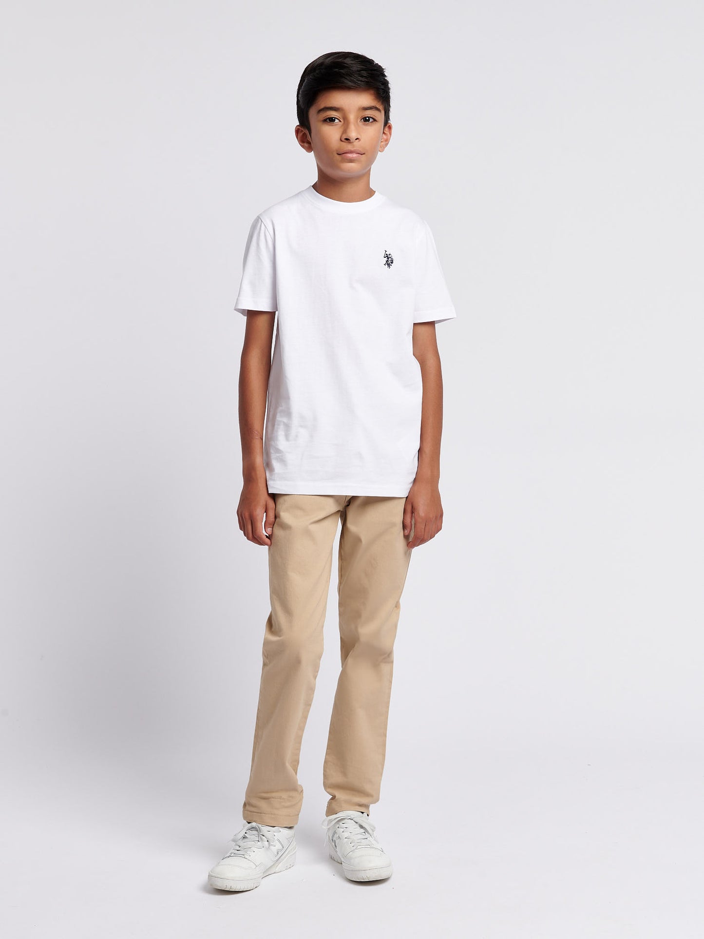 Boys Texture Double Horsemen T-Shirt in White / Dark Sapphire Navy DHM