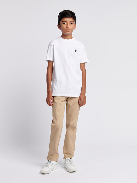 Boys Texture Double Horsemen T-Shirt in White / Dark Sapphire Navy DHM