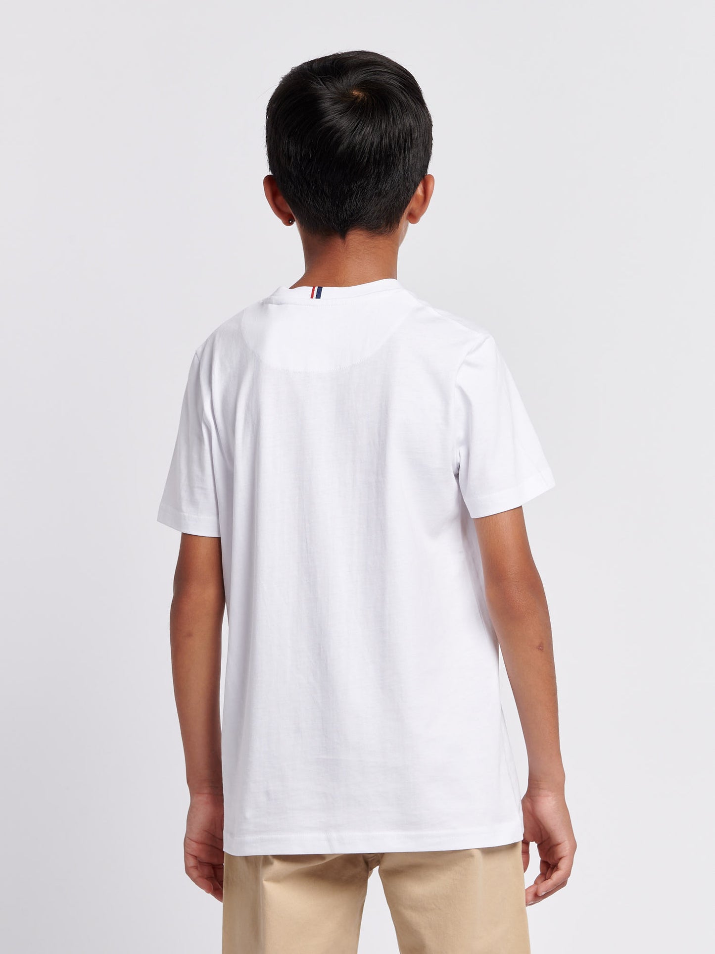 Boys Texture Double Horsemen T-Shirt in White / Dark Sapphire Navy DHM