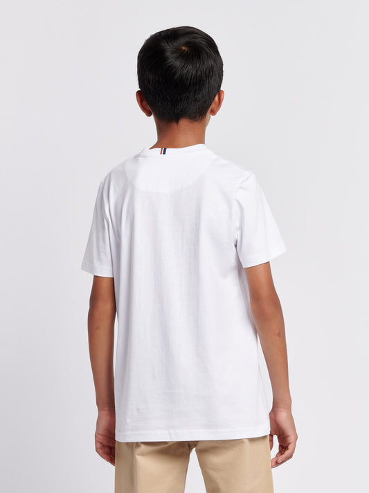 Boys Texture Double Horsemen T-Shirt in White / Dark Sapphire Navy DHM