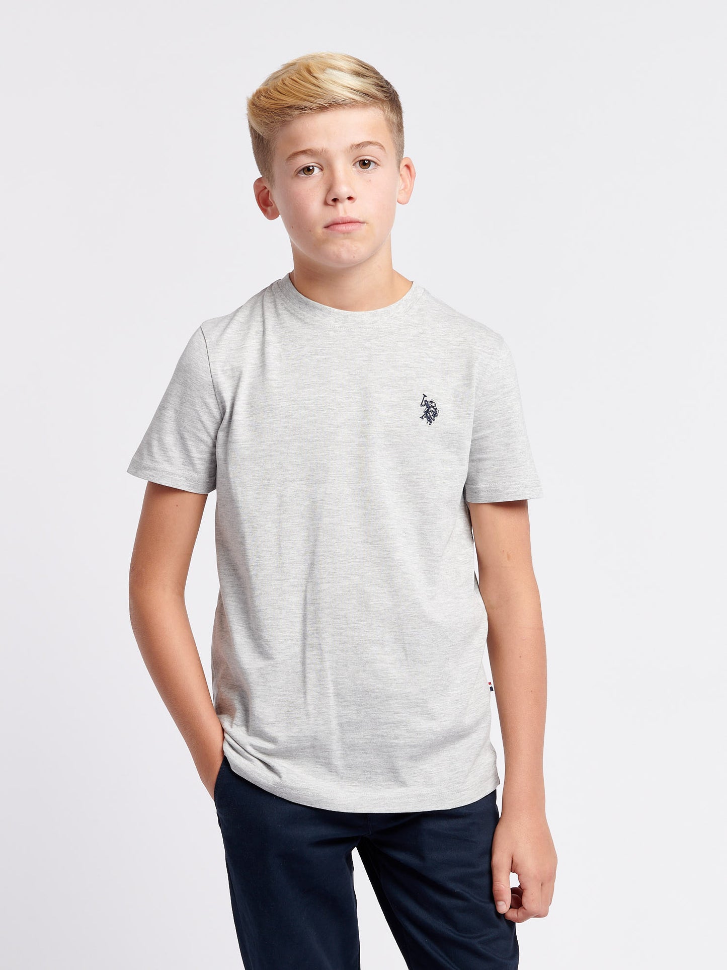 Boys Texture Double Horsemen T-Shirt in Mid Grey Marl