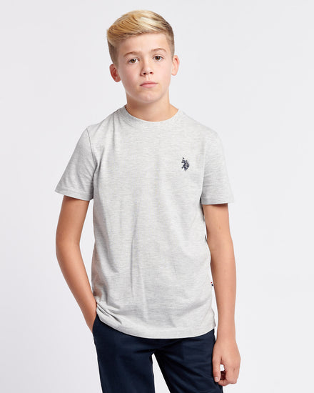 Boys Texture Double Horsemen T-Shirt in Mid Grey Marl