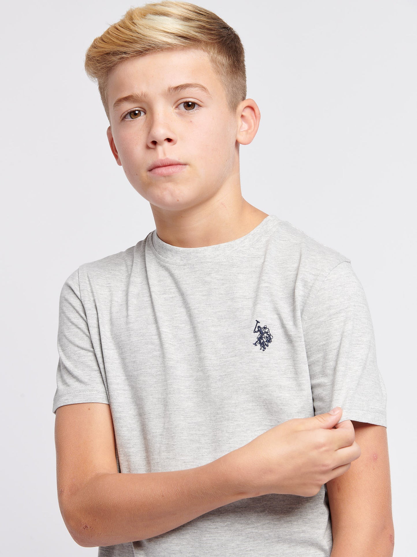 Boys Texture Double Horsemen T-Shirt in Mid Grey Marl