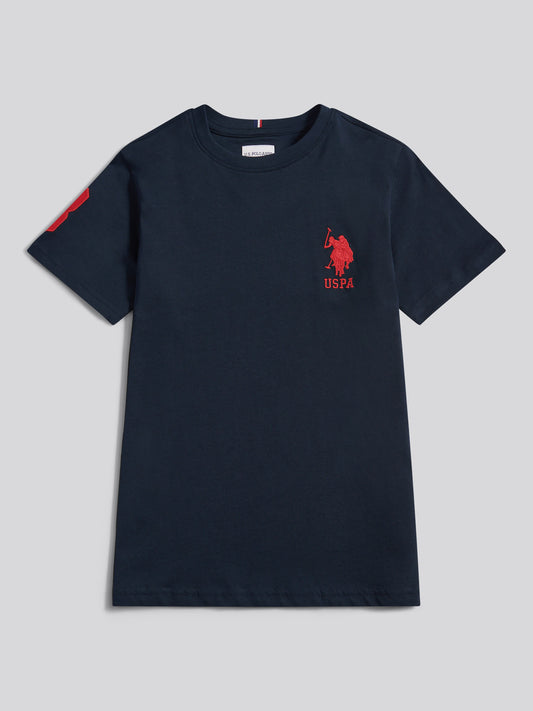 Boys Player 3 T-Shirt in Dark Sapphire Navy / Haute Red DHM