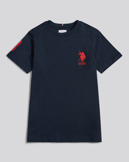 Boys Player 3 T-Shirt in Dark Sapphire Navy / Haute Red DHM