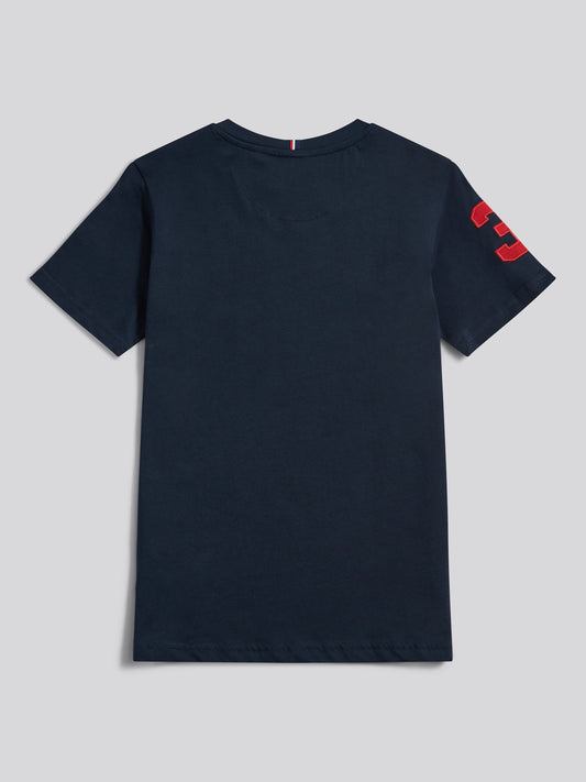 Boys Player 3 T-Shirt in Dark Sapphire Navy / Haute Red DHM