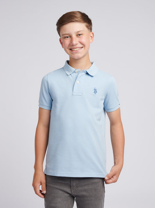 Boys Double Horsemen Polo Shirt in Chambray Blue