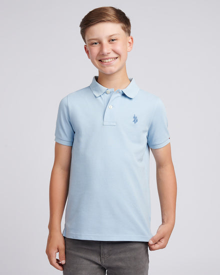 Boys Double Horsemen Polo Shirt in Chambray Blue