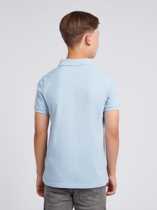 Boys Double Horsemen Polo Shirt in Chambray Blue